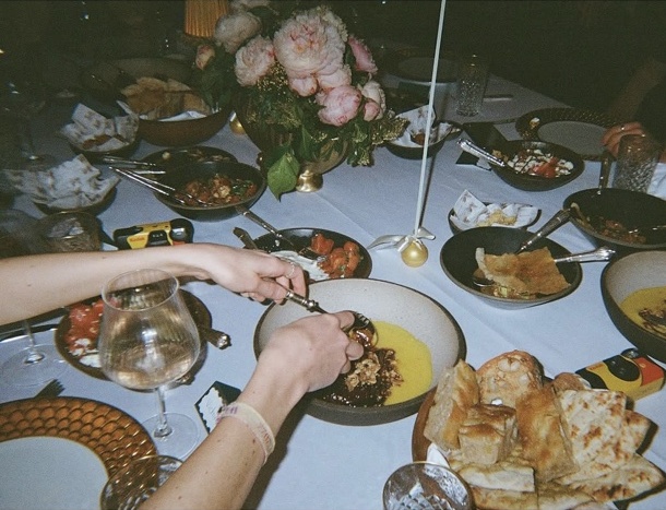 Shared plates and flowers